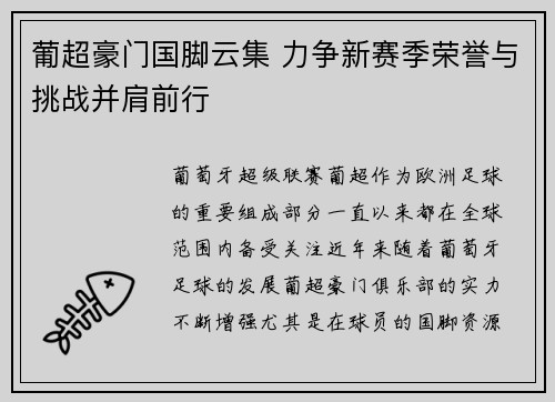 葡超豪门国脚云集 力争新赛季荣誉与挑战并肩前行